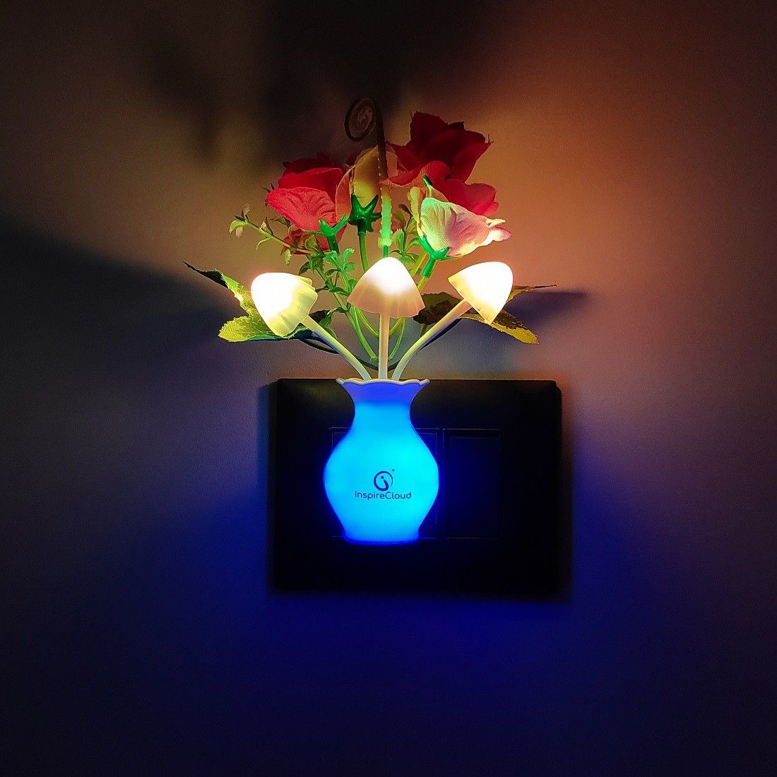 Automatic Sensor Decorative Mushroom Flower Leaf LED (Red) Night Lamp