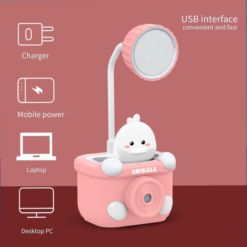 Cartoon Pig LED Desk Lamp with Pen Holder & Sharpener – Kids Room Decor Study Lamp