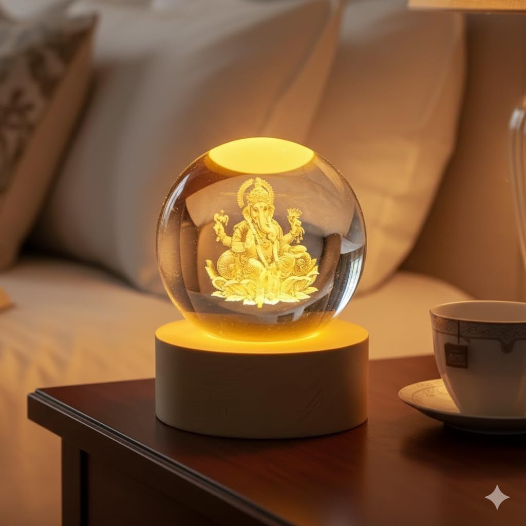 Ganesh 3D Crystal Ball LED Table Lamp Night Lamp-image-11