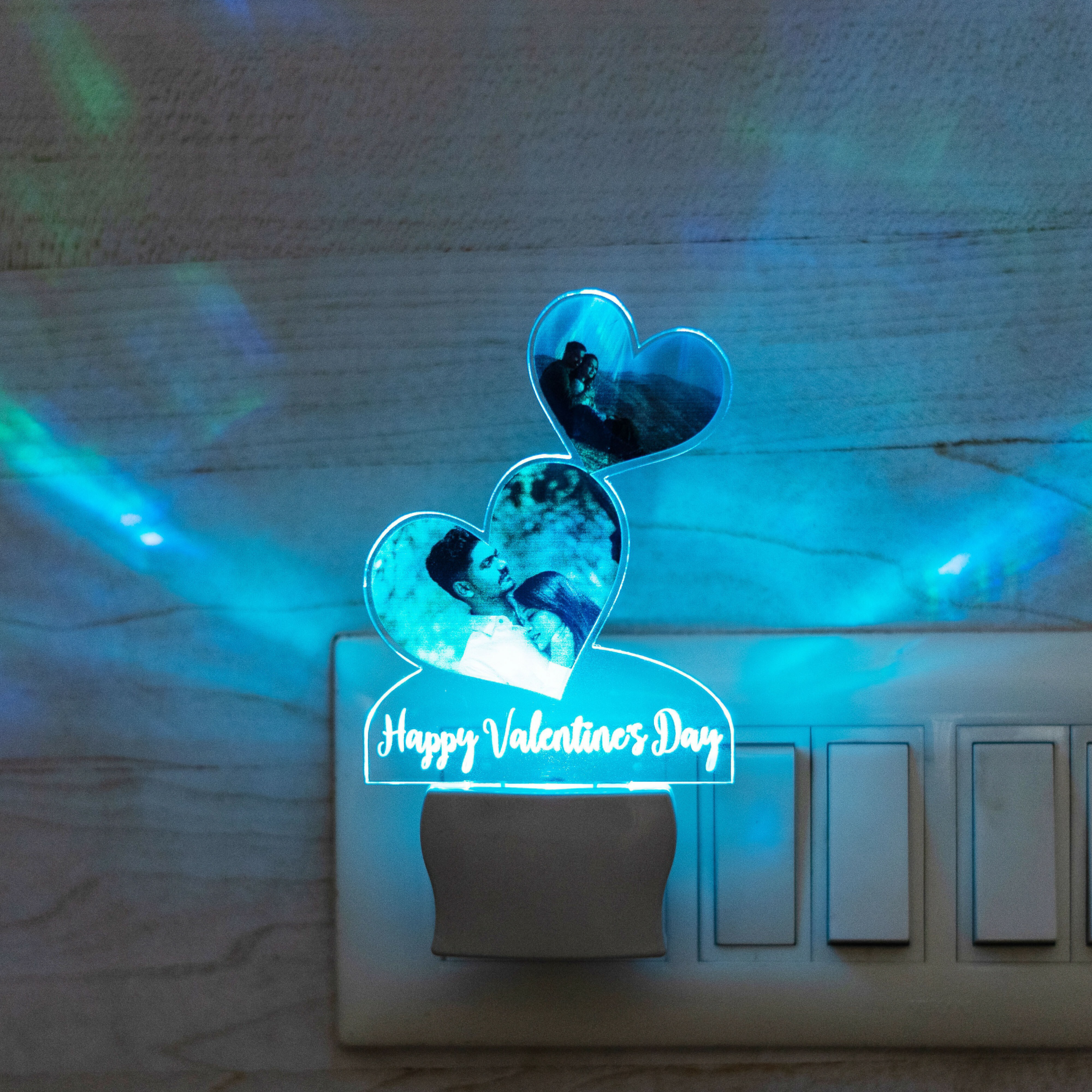 gifteee 2 Photos & Message Printed Double Heart Shape Led Lamp Night Lamp image 1