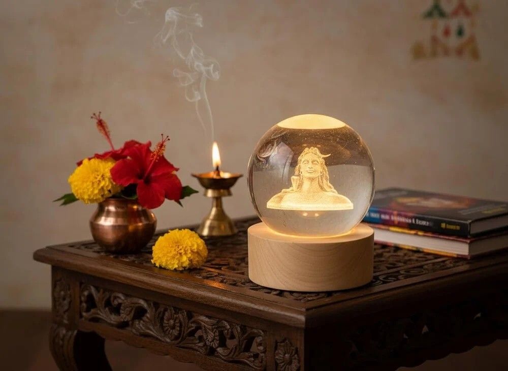 Adiyogi Shiva 3D Crystal Ball LED Night Lamp with Wooden Base Night Lamp-image-24