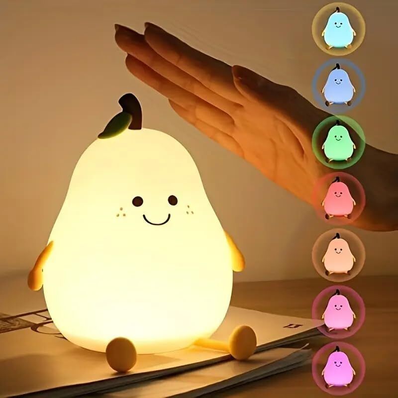 Silicone Pear Night Lamp, Touch Control Color-Changing LED Light with 7 Colors Night Lamp-image-26