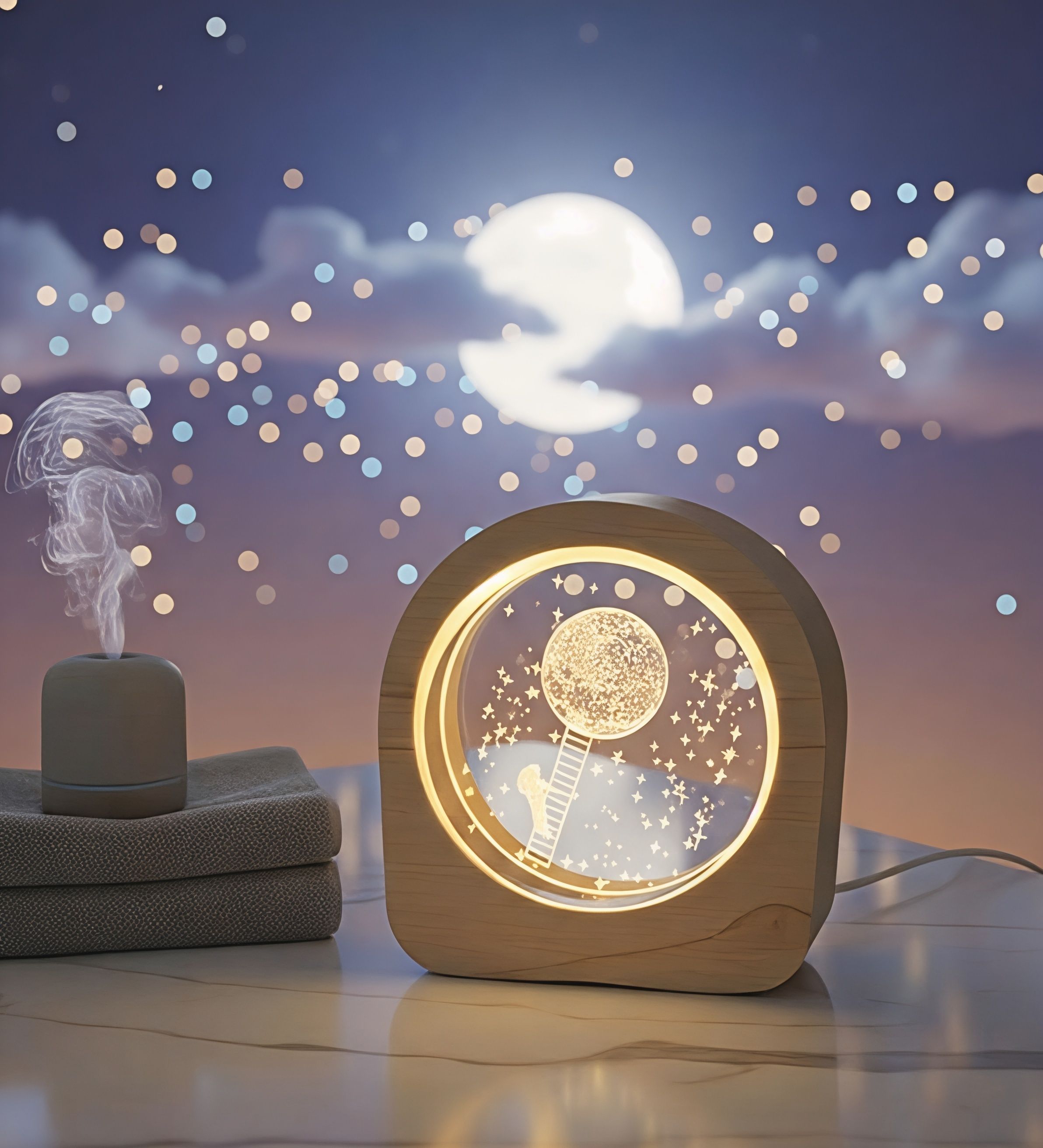 Crafted With a Smooth Wooden Outer Frame Astro Moon USB Night Light Night Lamp-image-35