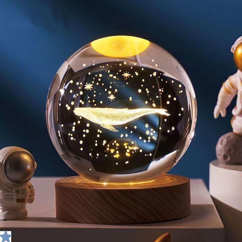 3D (WHALE) Crystal Ball LED USB Table Lamp with Wooden Base Design May Vary Y9 Night Lamp-image-37