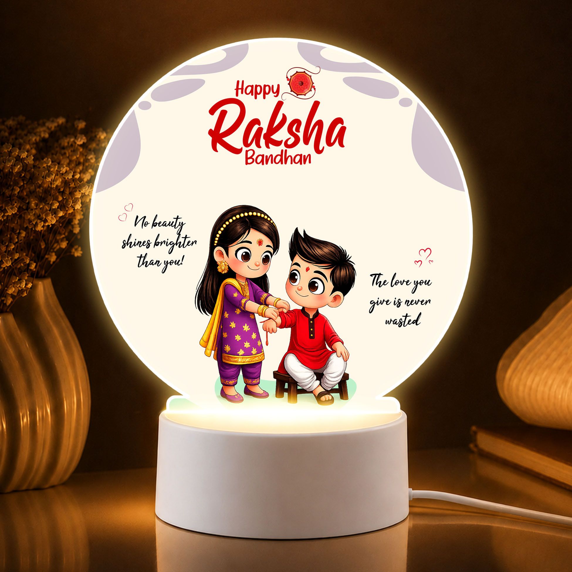 Raksha Bandhan Special LED Lamp Acrylic | Cute Brother Sister Design | Night Lamp-image-2