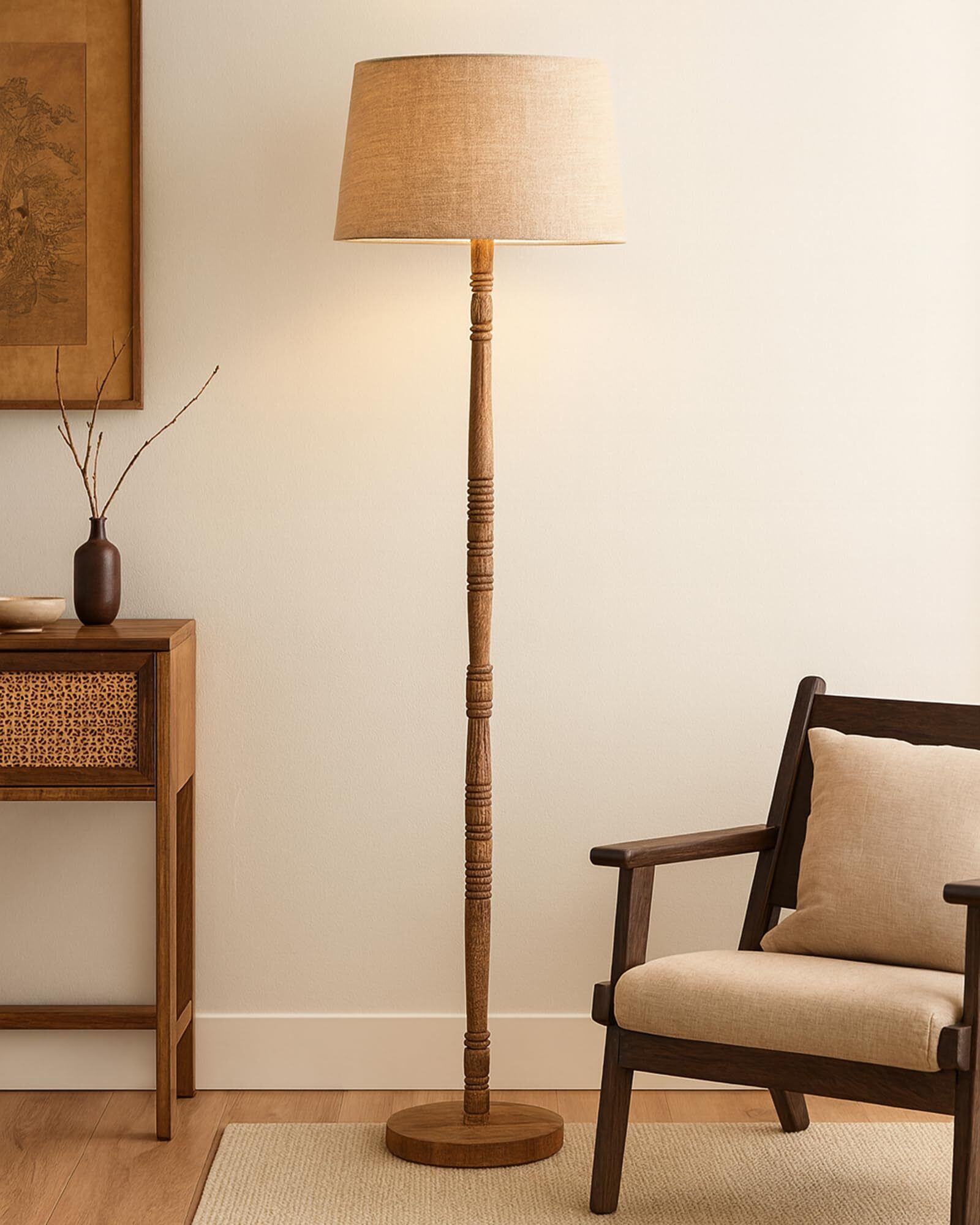 homesake Mid Century Modern Wooden Floor Lamp with Jute Fabric Shade for Living Room Table Lamp-picture-19