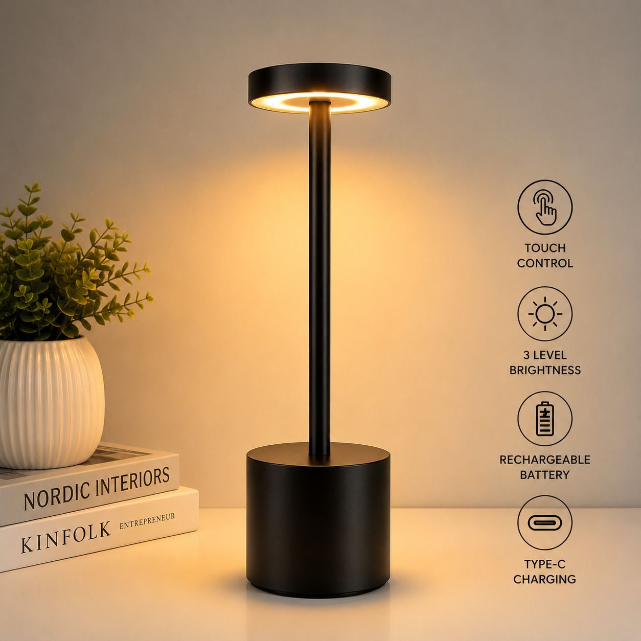 Rechargeable LED Table Lamp Touch Control 3 Brightness USB-C Desk Light Table Lamp-image-46