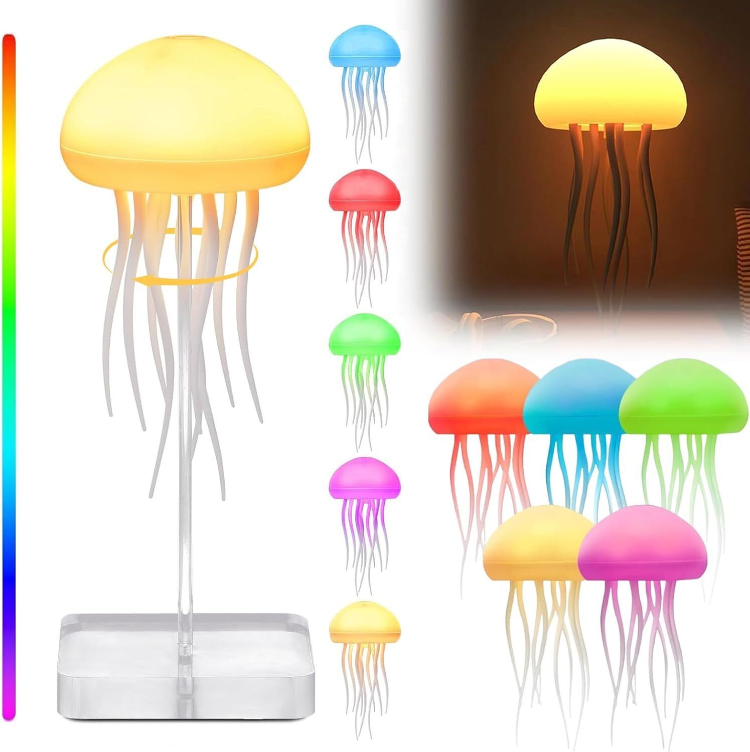 Jellyfish Lamp With Moving Tentacle & Base,RGB Colors,USB Rechargeable for Decor Night Lamp-image-35