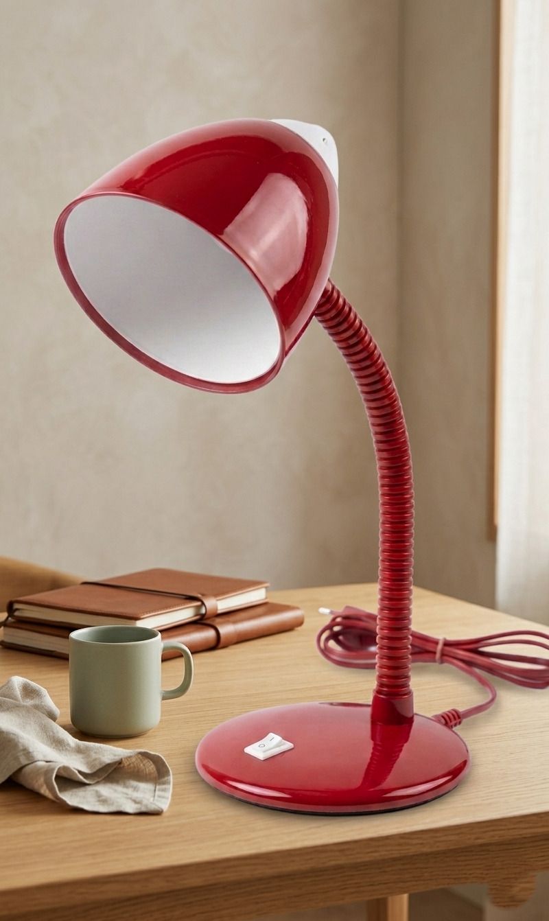k2 lights Flexible Study Table Lamp, Translucent Shade, PVC B22 Holder (No Bulb), Red Study Lamp-picture-19