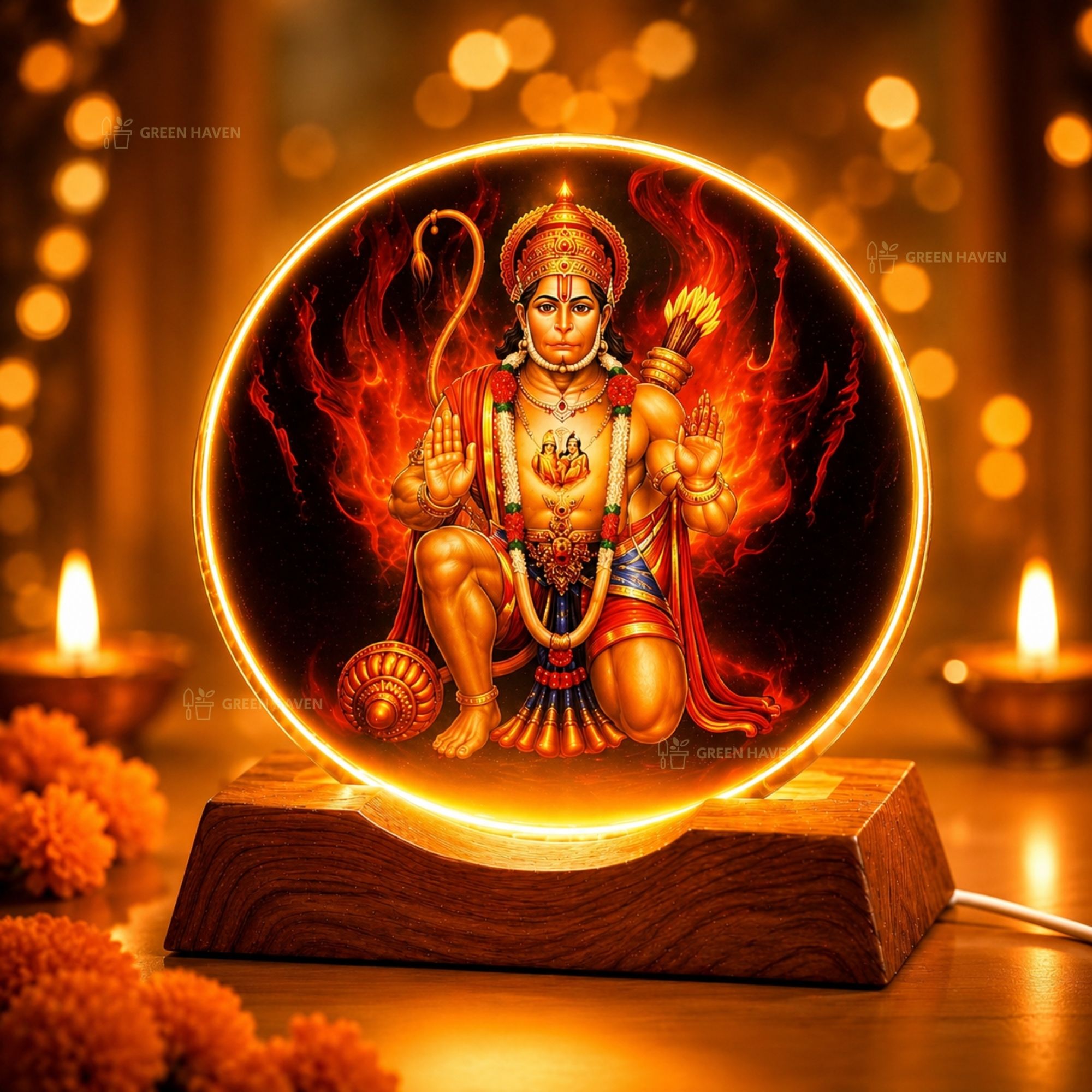 green haven Hanuman Ji 3D Illusion LED Night Lamp with Wooden Base, Lamp for Home Temple Night Lamp-picture-13