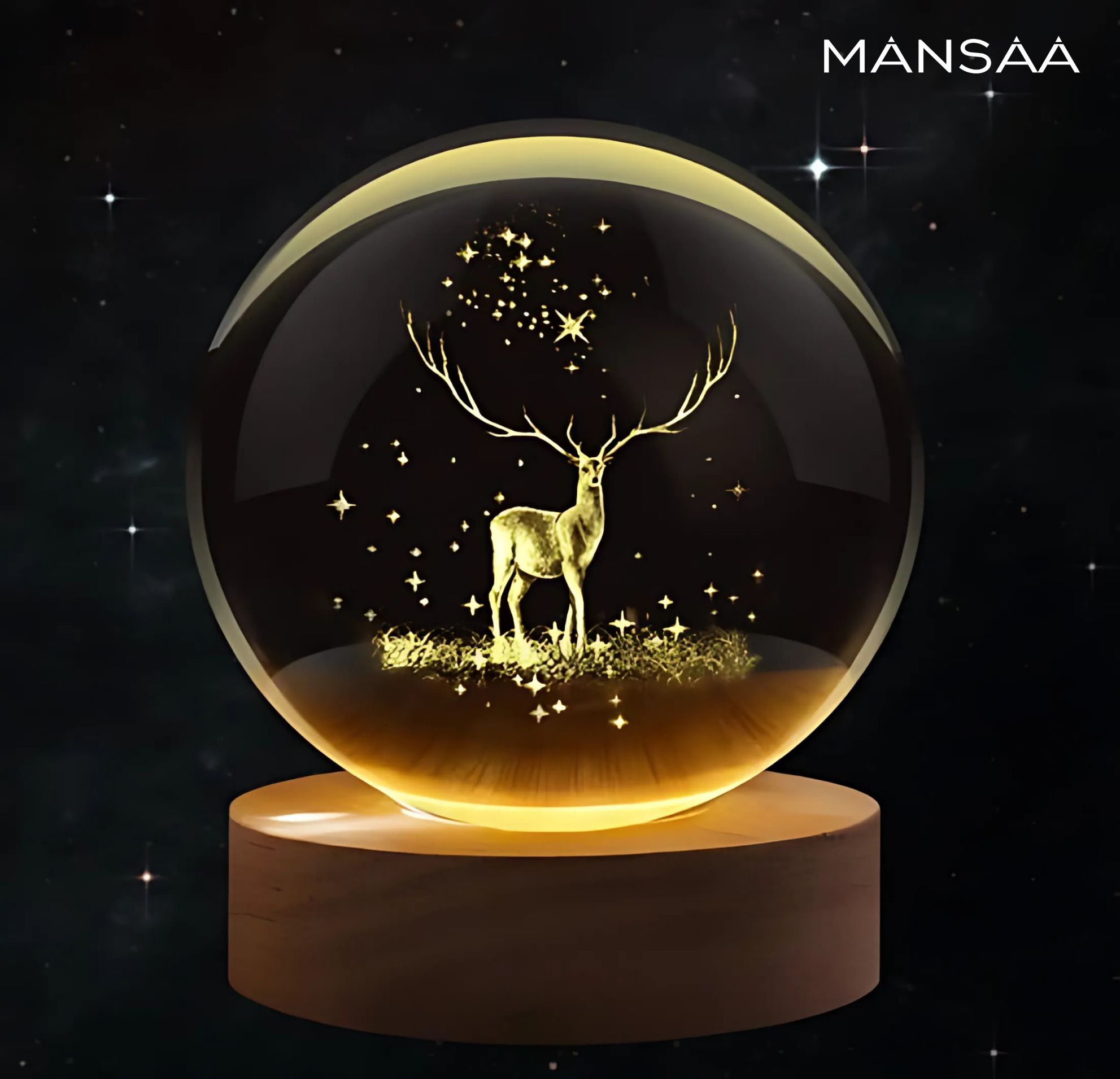 mansaa Crystal Glass Deer LED Globe Lamp with Wooden Base, 3D Night Light, 18M Warranty Night Lamp-picture-26
