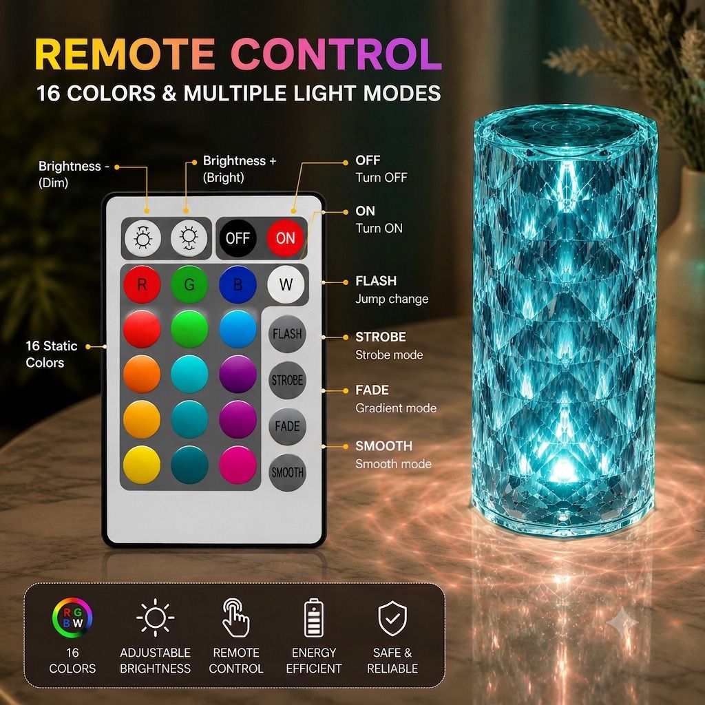 rminit Crystal Diamond Night Lamp 16 Color RGB Changing LED Lights With USB Remot Table Lamp-picture-15