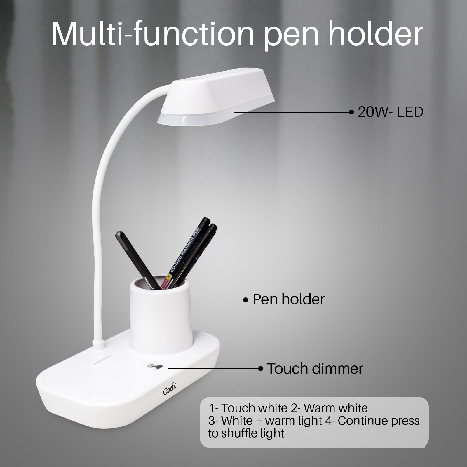 3 Colour Mode Light- White, Warm, Warm-White/Table Study Lamp