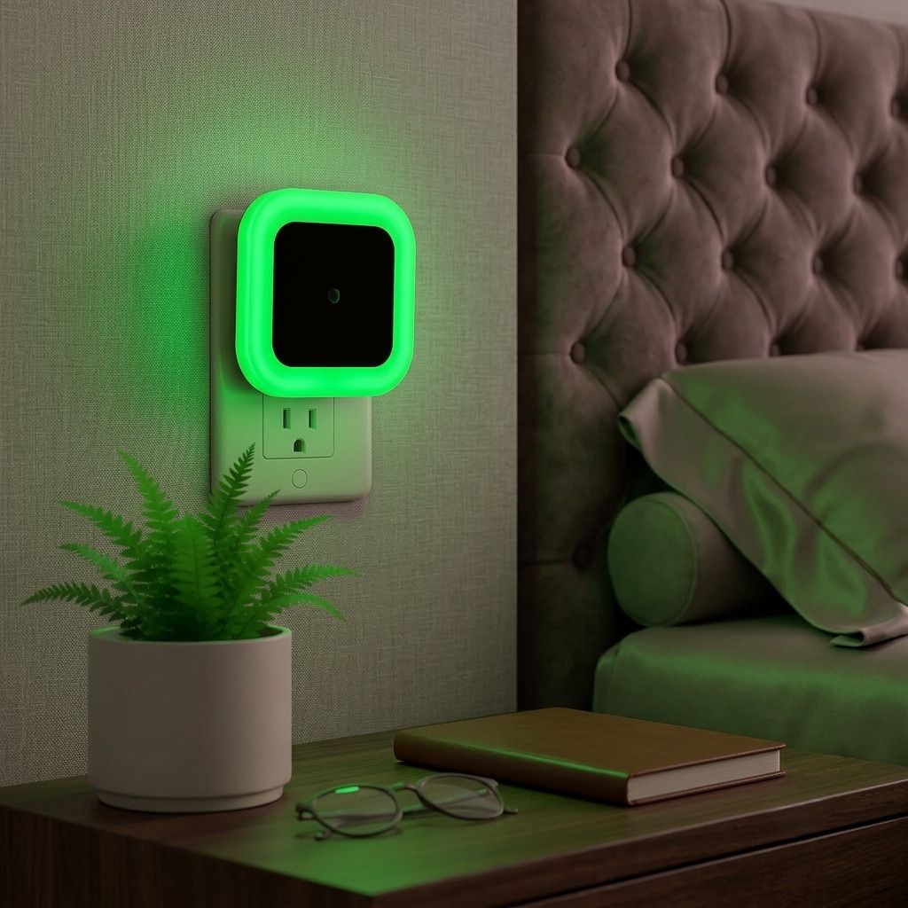 Square LED Plug-In Night Light Soft Green Bedroom Hallway Socket Lamp Night Lamp-image-5