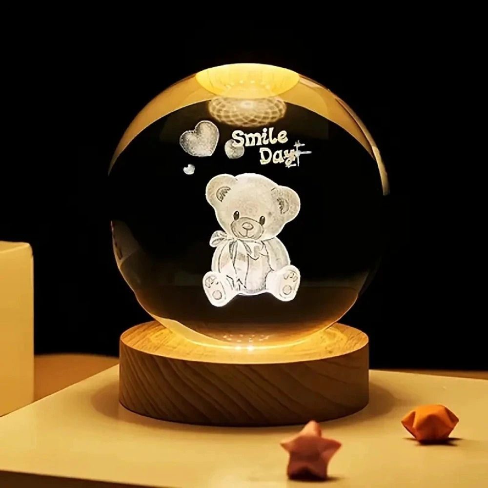3D Moon Crystal Ball Night Light,2.4 inch Glass Ball with Led Wood Base Lamp Table Lamp-image-39