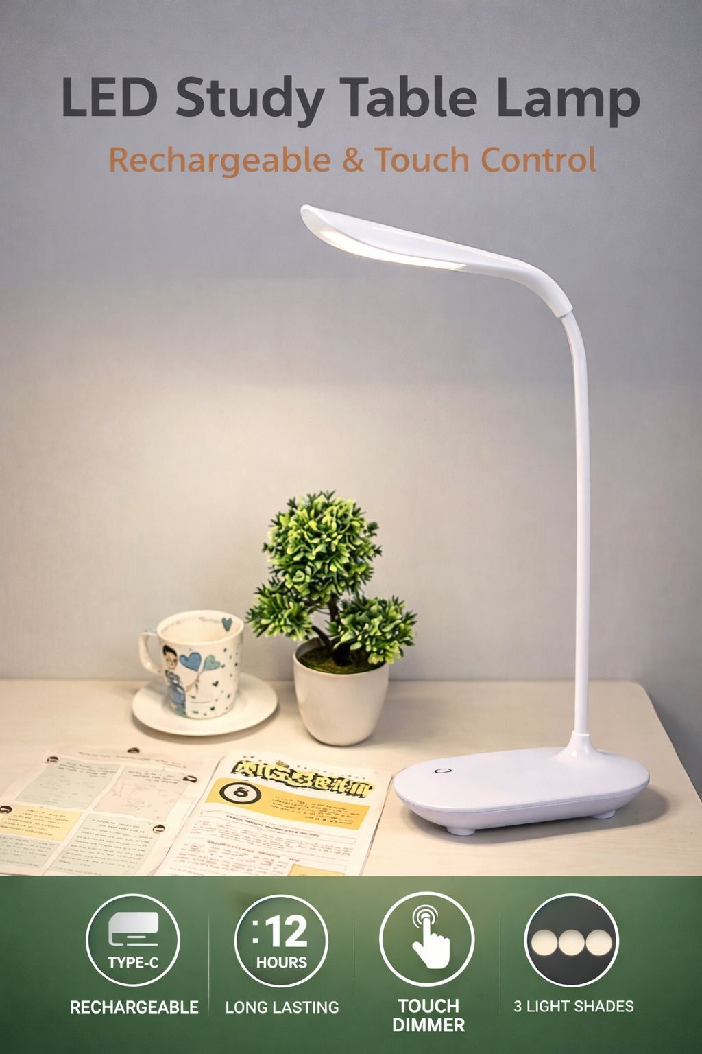 shyamcollections 3 Colour Mode LED Table / Desk / Study Lamp (35 cm, White) Study Lamp-picture-42