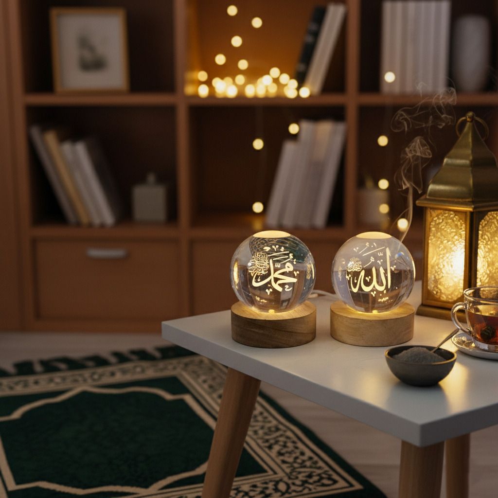 bapu store Pack Of 2 3D Islamic Crystal Ball Night Light - Decorative Eid Ramadan Gift Night Lamp-picture-25