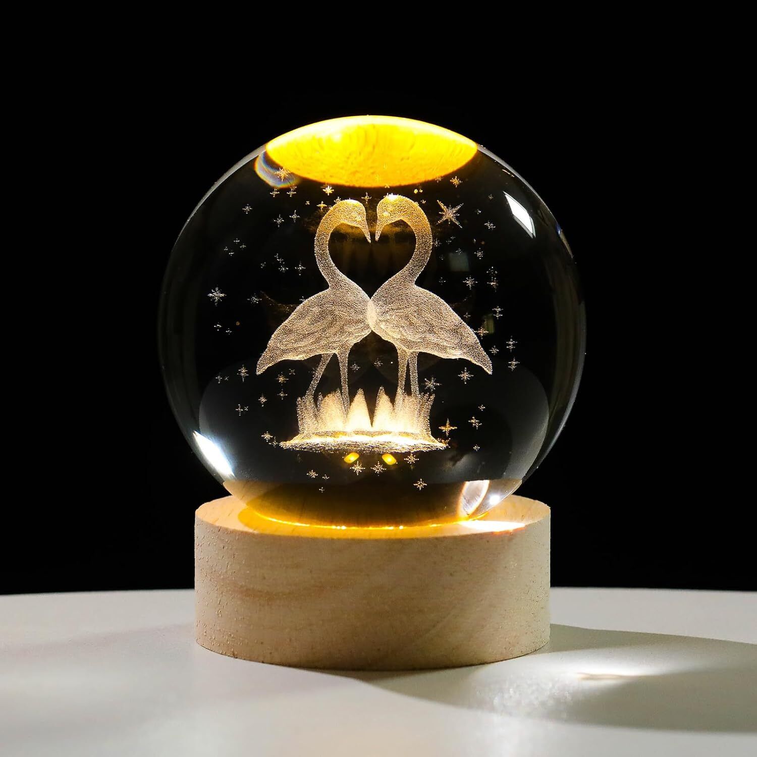 3D Flamingo Crystal Figurines with Wooden Light Base For Home Decor Night Lamp-image-40