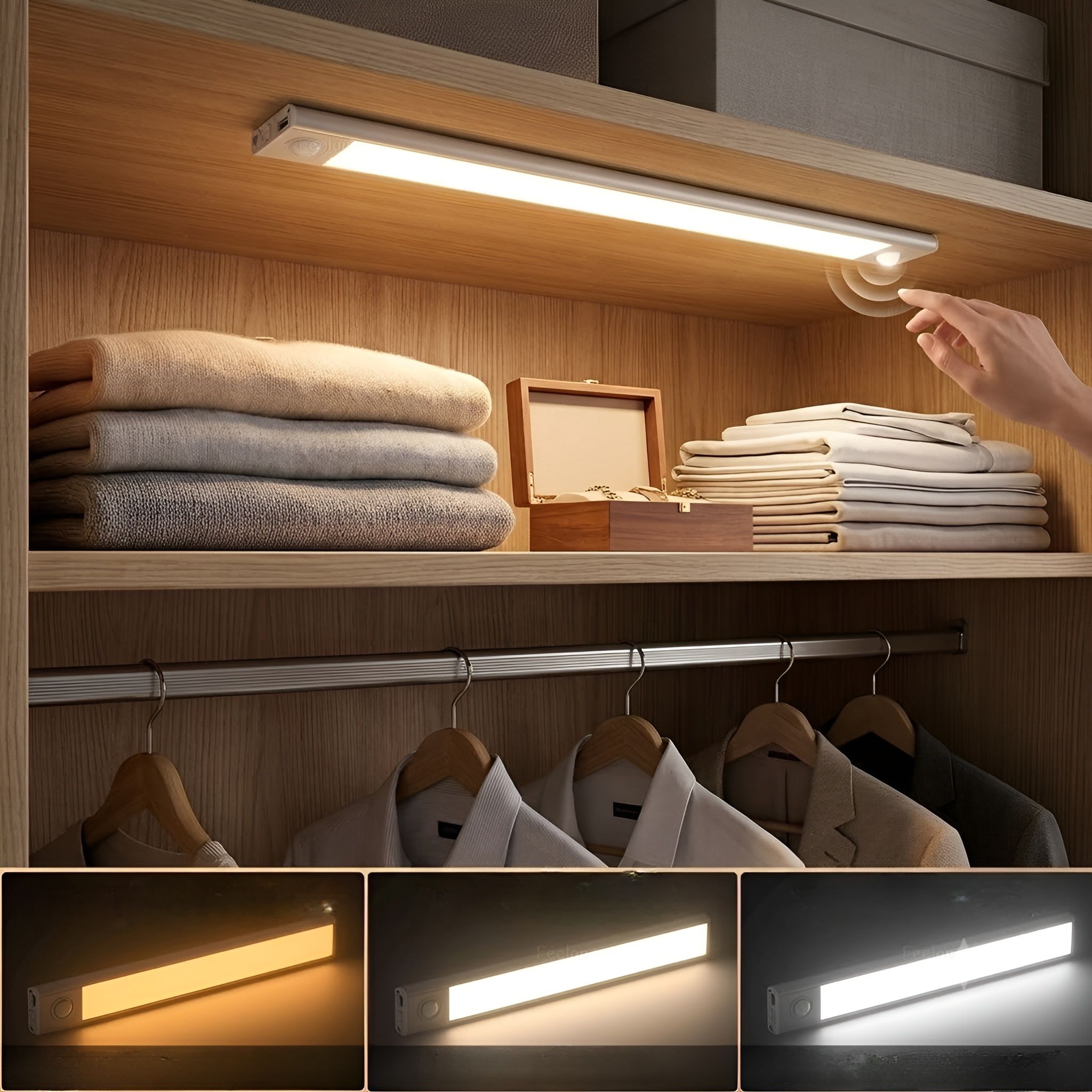 Motion Sensor LED Cabinet Light Wireless Under Cabinet Light, 3 Color Modes Study Lamp-image-17