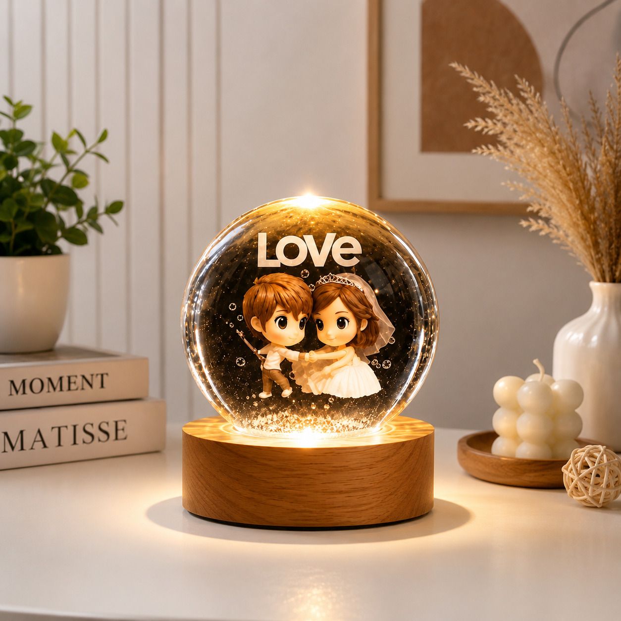 Love Crystal Ball LED Night Lamp with Wooden Base for Decor & Couple Gift Night Lamp-image-43