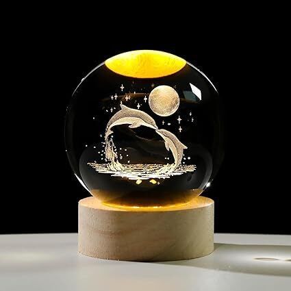3D Crystal Ball Lamp, Night Light with Wooden Base Dolphin Design Galaxy Models Night Lamp-image-49