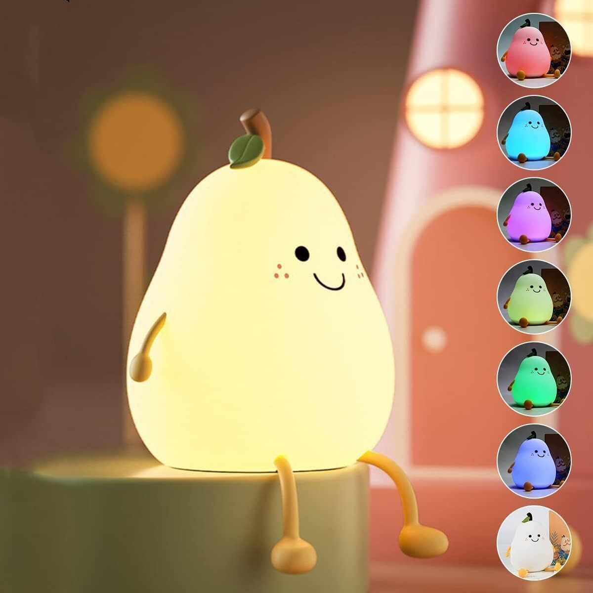 Night Light Pear Cute LED Nursery Nightlight Lamp, Tap Control Squishy Silicone Night Lamp-image-18