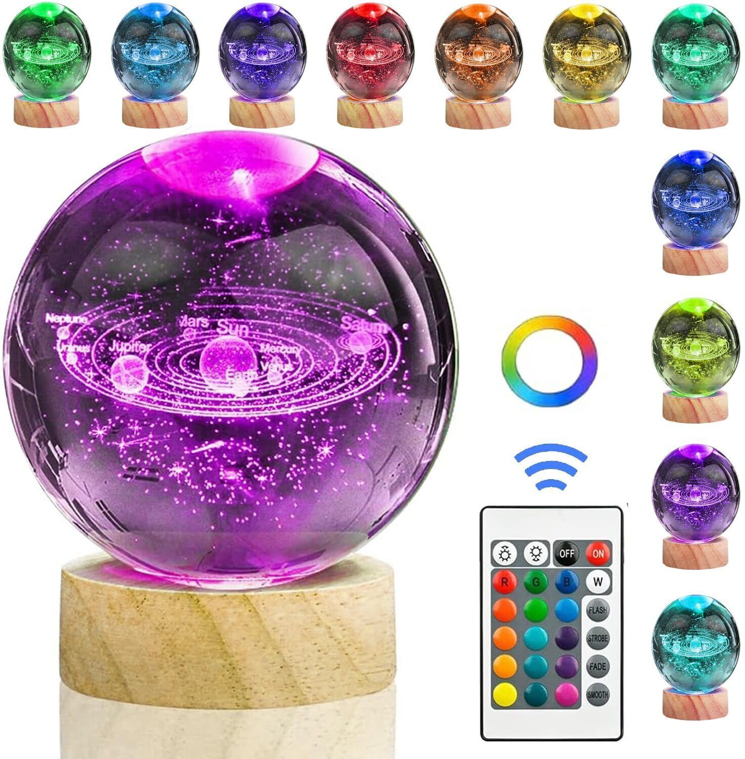 3D Crystal Ball 16 Color Changing Light Moon Study Night Lamp
