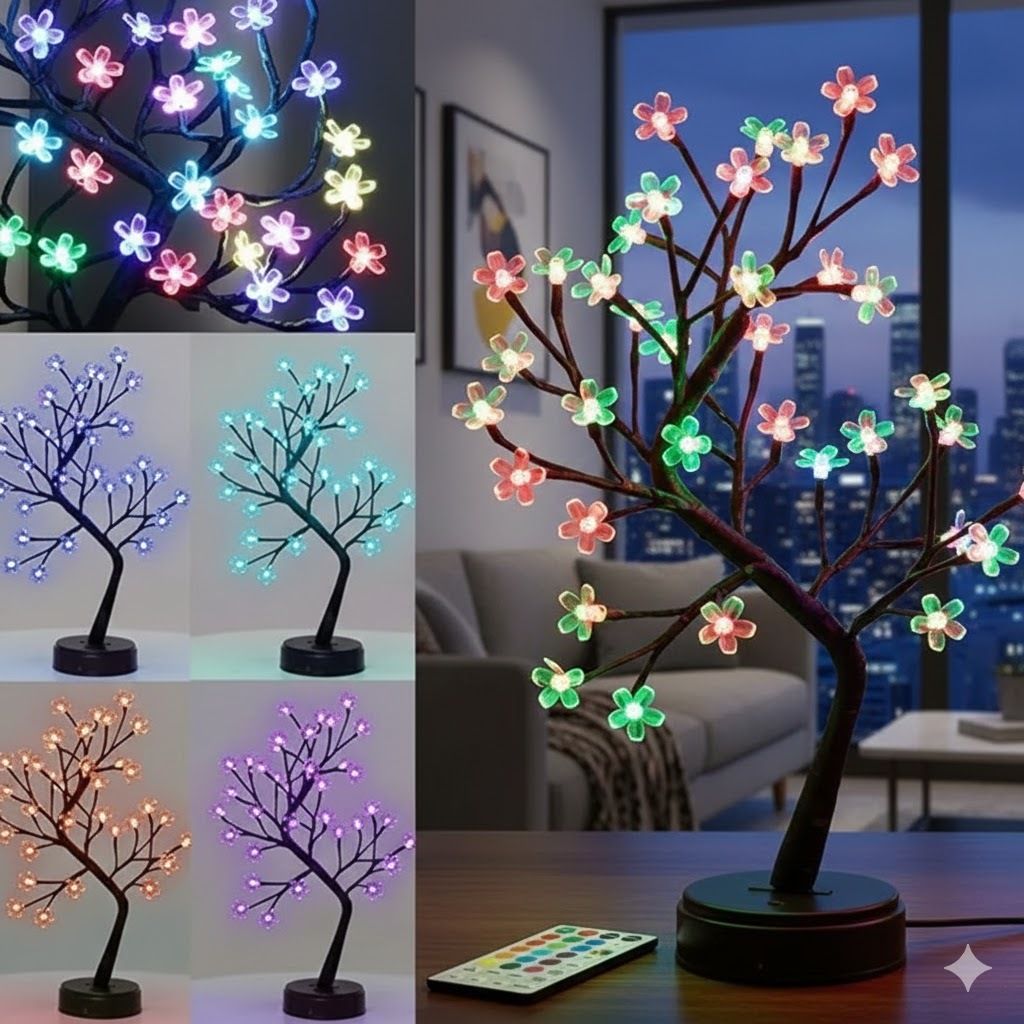 RGB Cherry Blossom Tree Light with Remote Control 16 Color Night Lamp-image-1