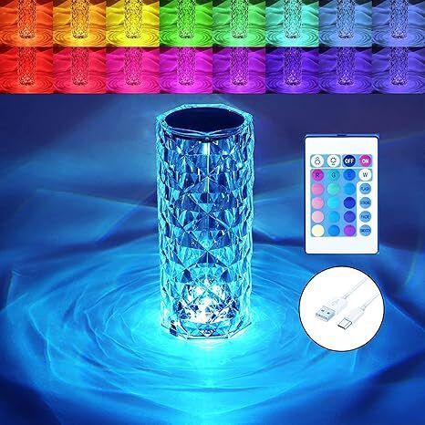 Lamp,16 Color Changing Crystal Diamond Table Lamp,USB Rechargeable Touch Bedside Table Lamp-image-15