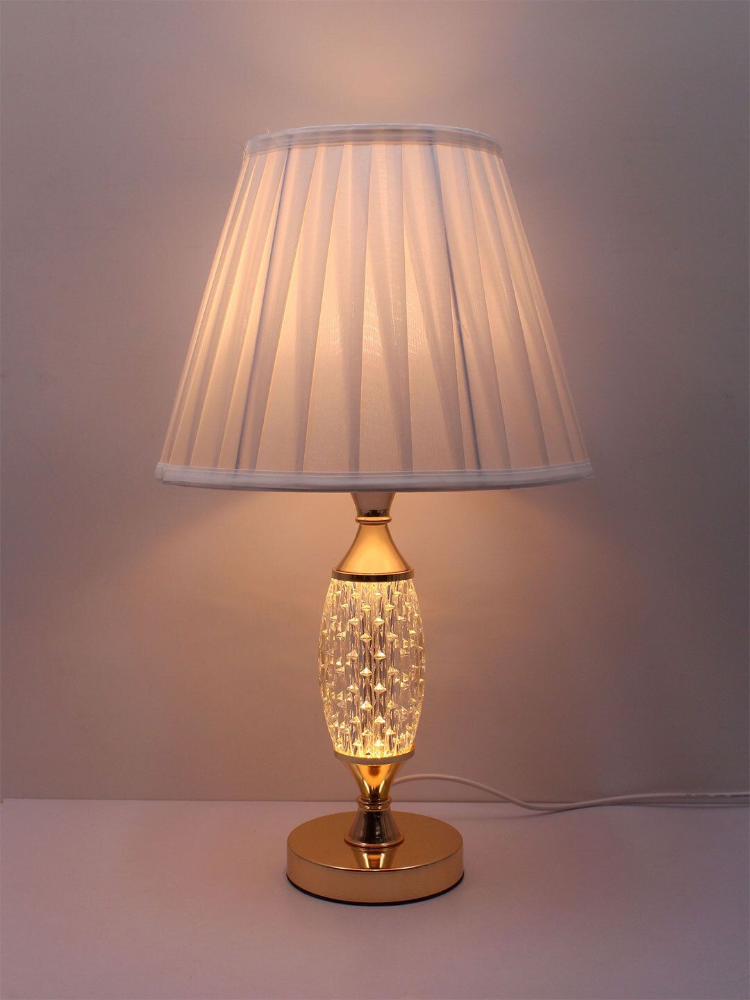 Gold Crystal Glass Table Lamp with White Pleated Shade, 47 cm Table Lamp-image-18