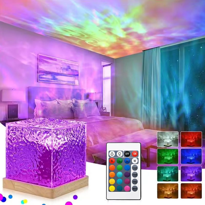 USB Dynamic Water Ripple Pattern Ocean Wave Projector Night Lamp With Remote Table Lamp-image-43