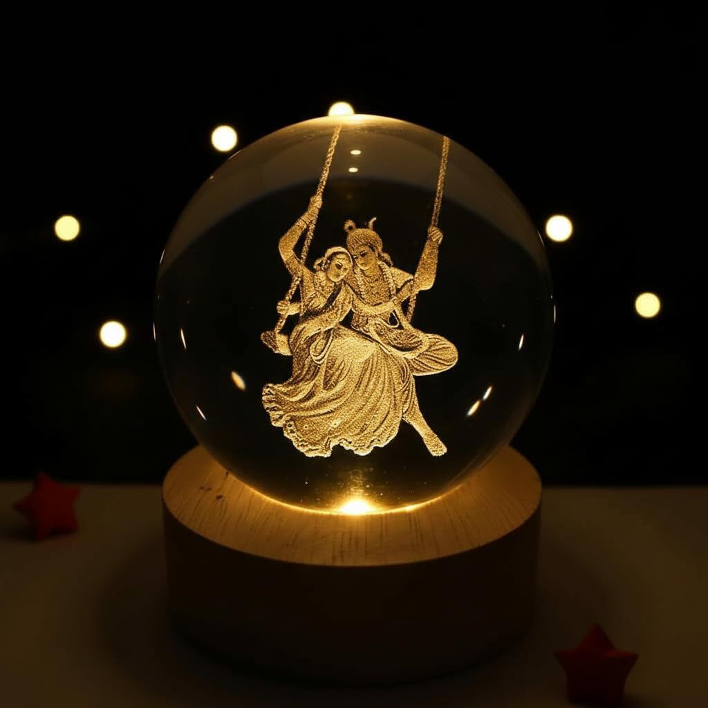 3D Radha krishna Crystal Ball Light Night Lamp