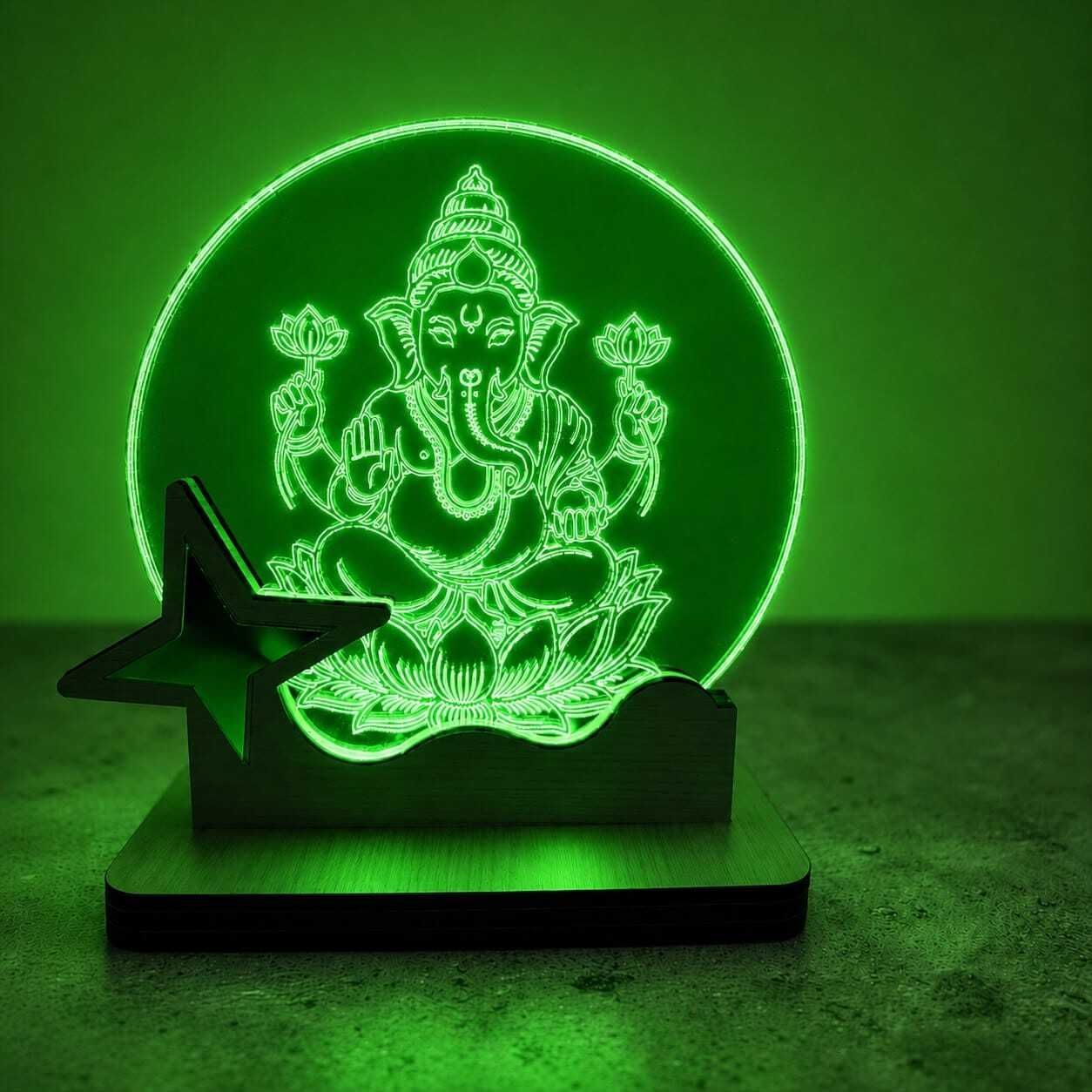 Ganesh Ji Crystal LED Night Lamp, 3D Laser Engraved with Wooden USB Base Table Lamp-image-21