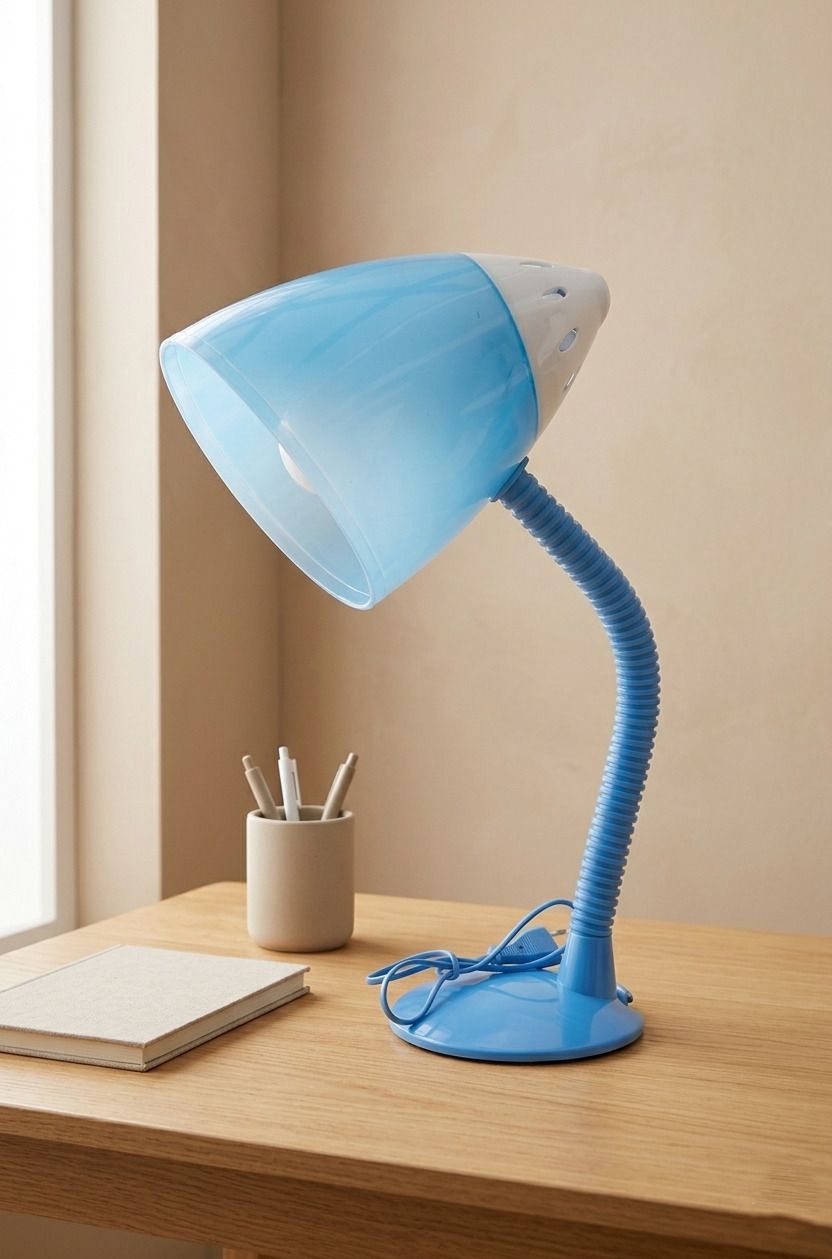 Flexible Study Table Lamp, Translucent Shade, PVC B22 Holder (No Bulb), Blue Study Lamp-image-10