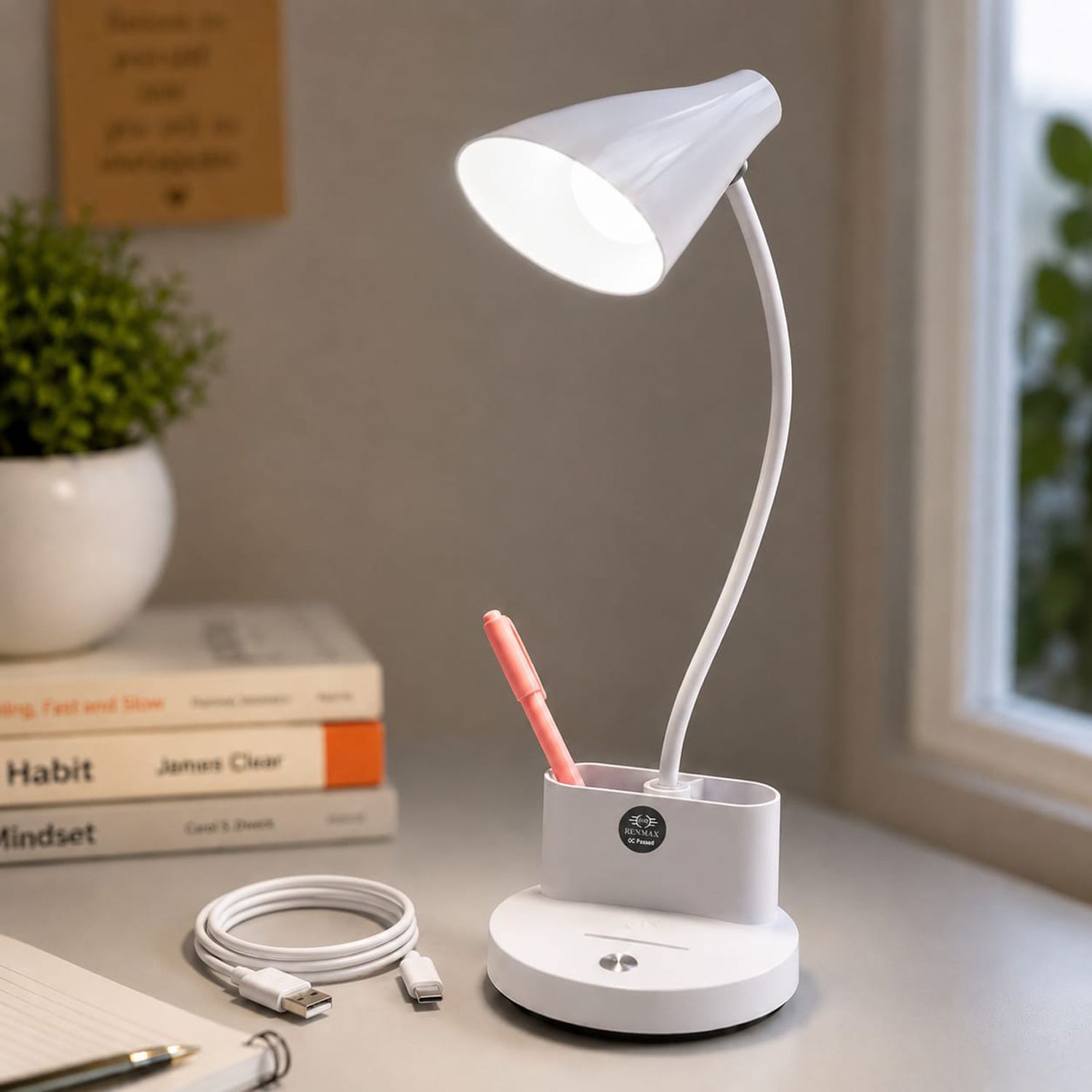 renmax Portable Rechargeable Table Lamp With Pen & Mobile Holder 3-Light Modes Study Lamp-picture-39