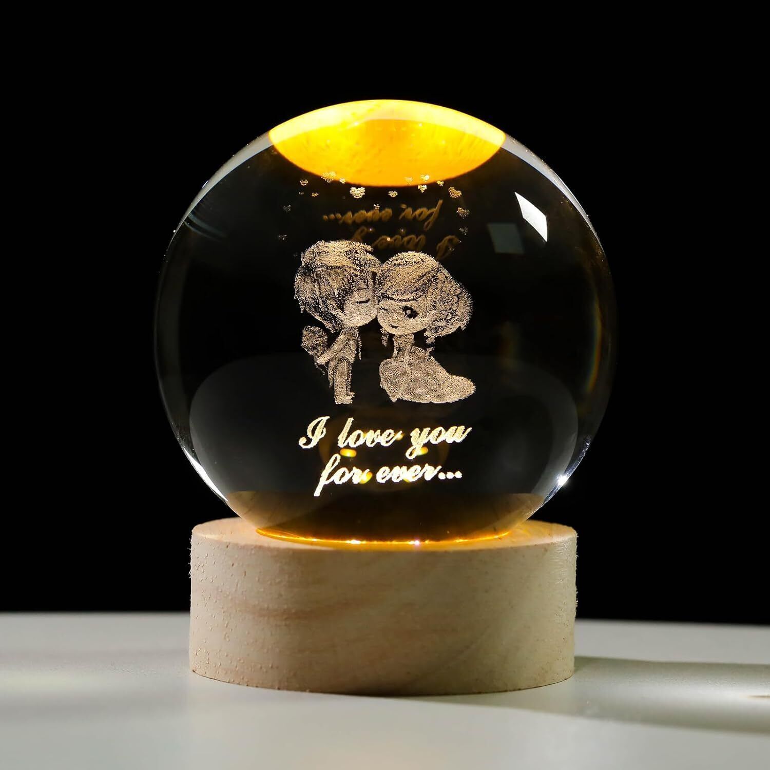 Lovers Glass Ball Night LED Lamp with Woodern Base Decorative Lamp Night Lamp