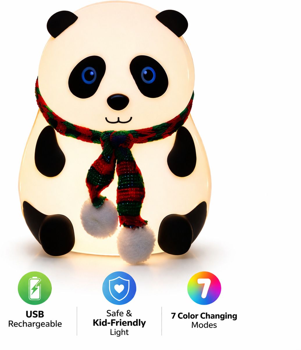 Mischip Panda, Rechargeable, 7-Colors Changing Light, Room Decor Table Lamp Gift Night Lamp-image-0