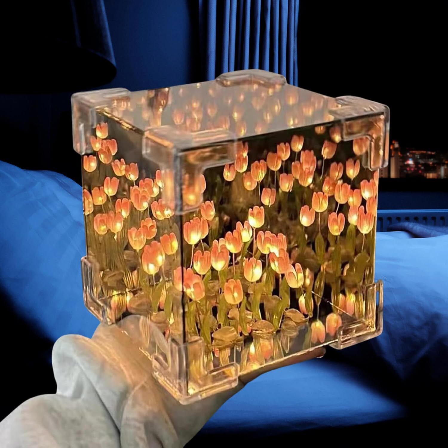 Tulip Cube Mirror Lamp DIY Kit 20 LED Flower Lights, Infinity Mirror Table Lamp Night Lamp-image-2