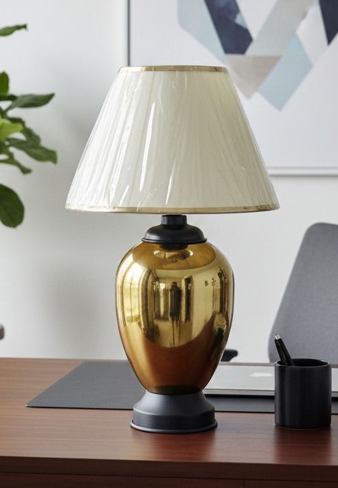 quality world corporation Golden Table Lamp with Gold Ring on Shade for Home, Office and Decoration Table Lamp-picture-35