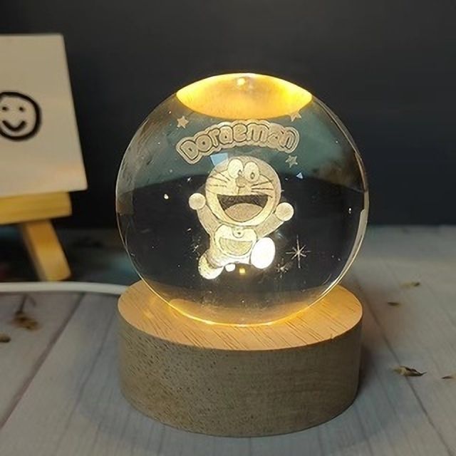 Doraemon Crystal Ball LED Wooden Base Creative Engraved Crystal Ball _L1201 Night Lamp-image-42