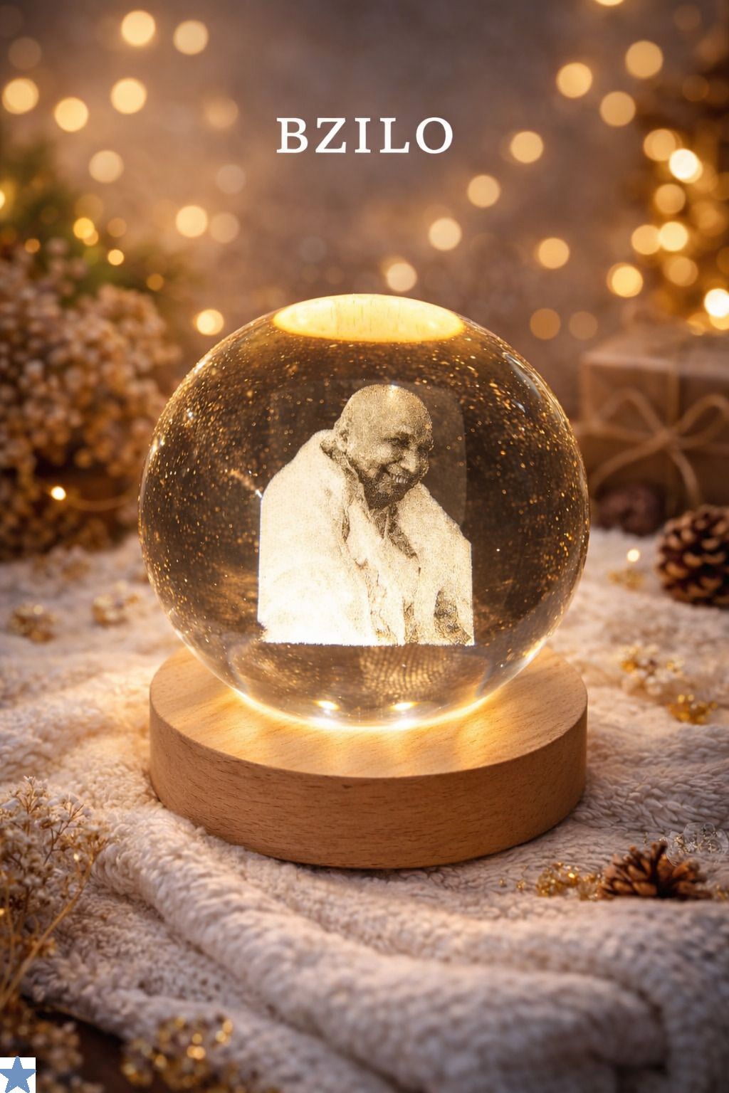 GURU Ji 3D Crystal Ball Night Lamp Light With Wooden Base Design May Vary C49 Night Lamp