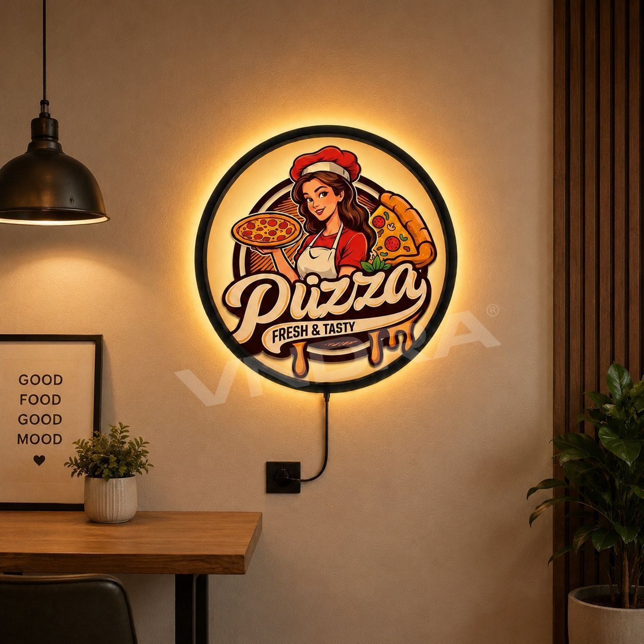 vndra Cafe Restaurant Pizza Wall Decor LED Backlit Acrylic Logo Board Night Lamp-picture-0
