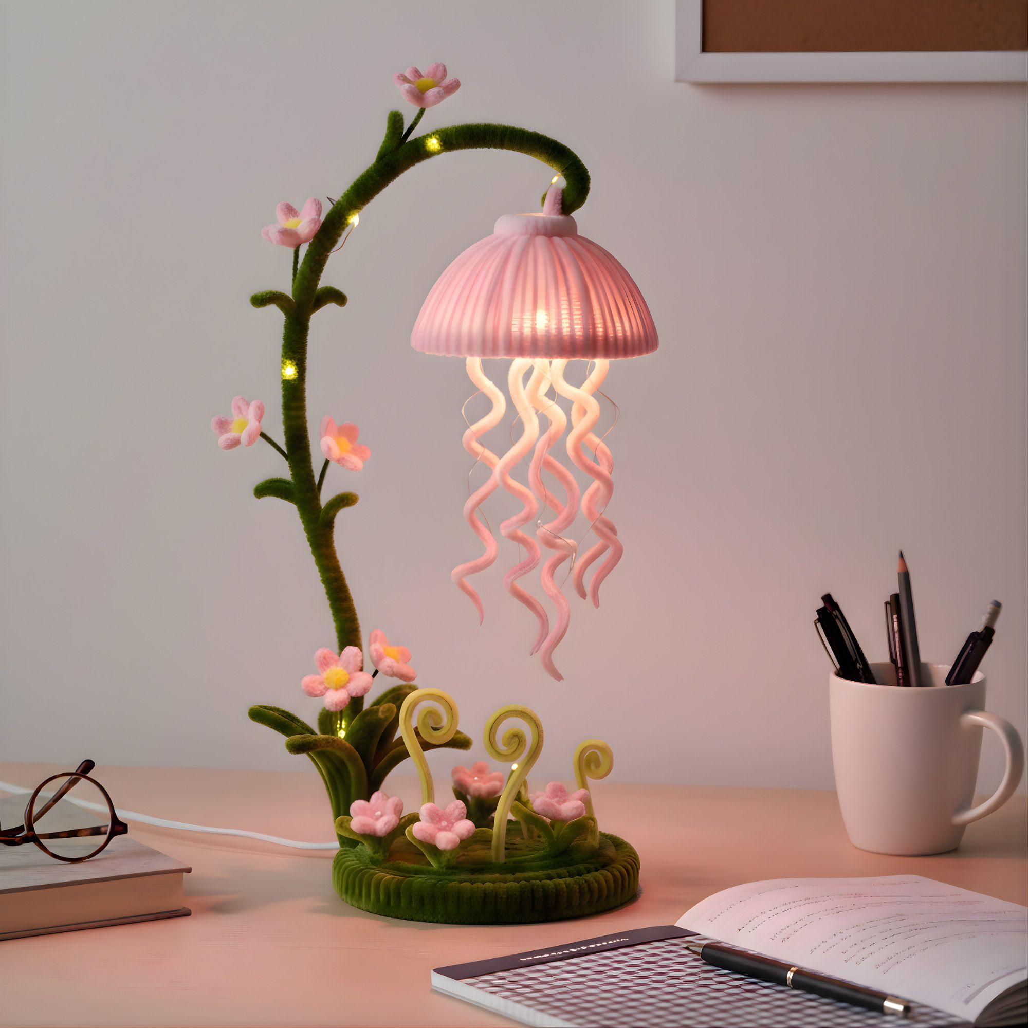 mobomakes Pink Jellyfish Crochet Desk Lamp - Unique Aesthetic Lamp Study Lamp-picture-43