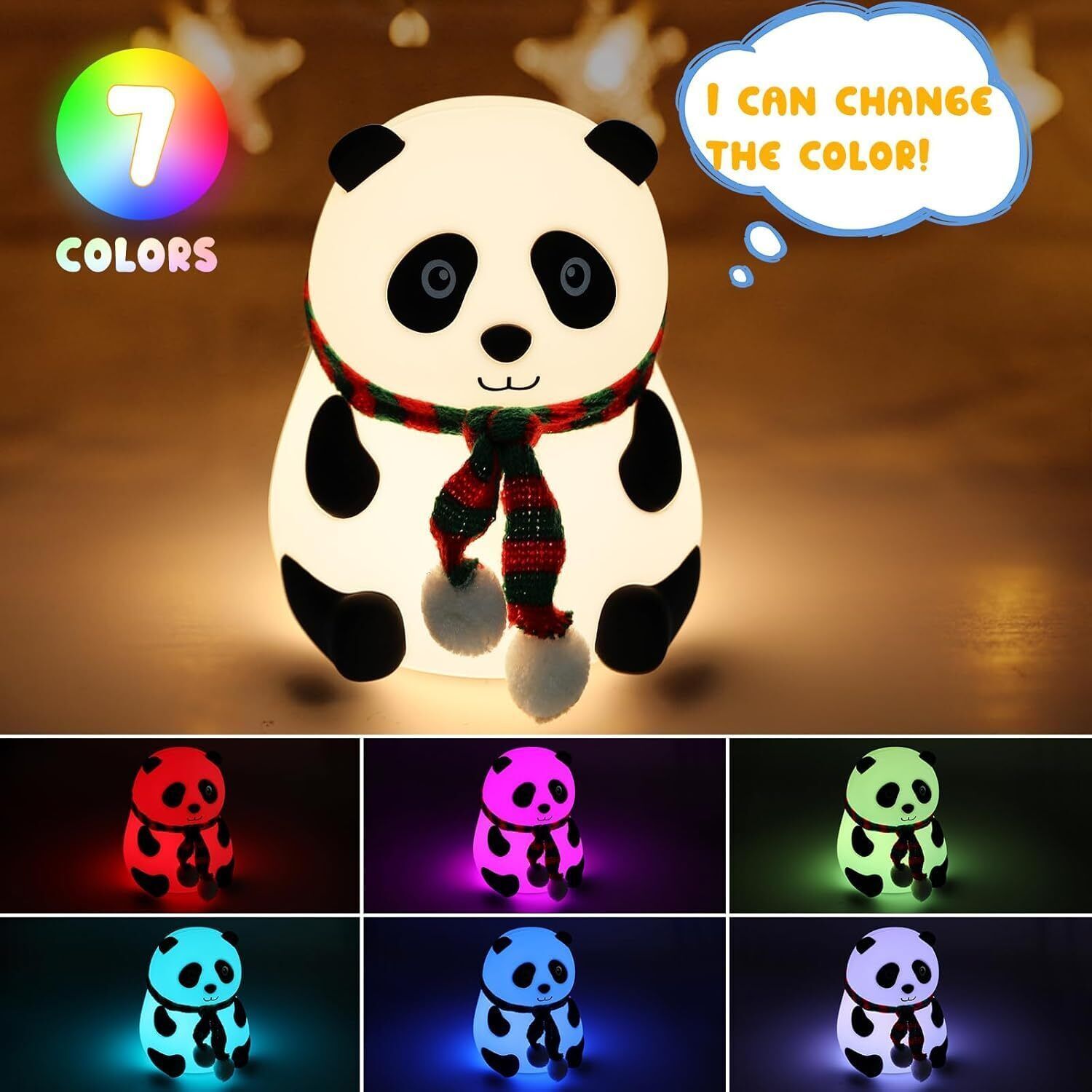 new Cute Panda toy 7 Color Changing Animal Night Light For Kids Bedroom- 15 cm