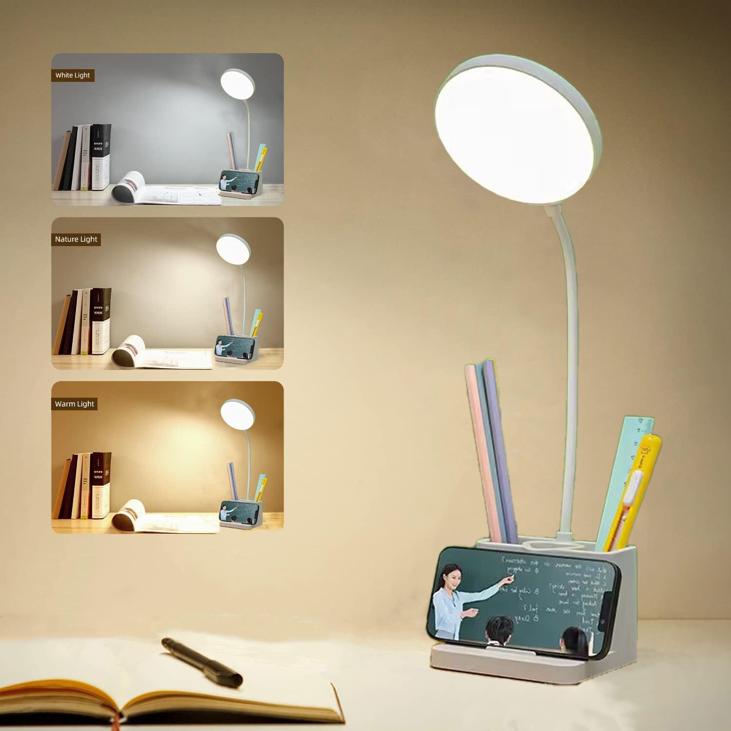 fulminare Plastic LED Desk Lamp Dimmable Table Lamp Reading Lamp with 3 Colour Mode Study Study Lamp-picture-36