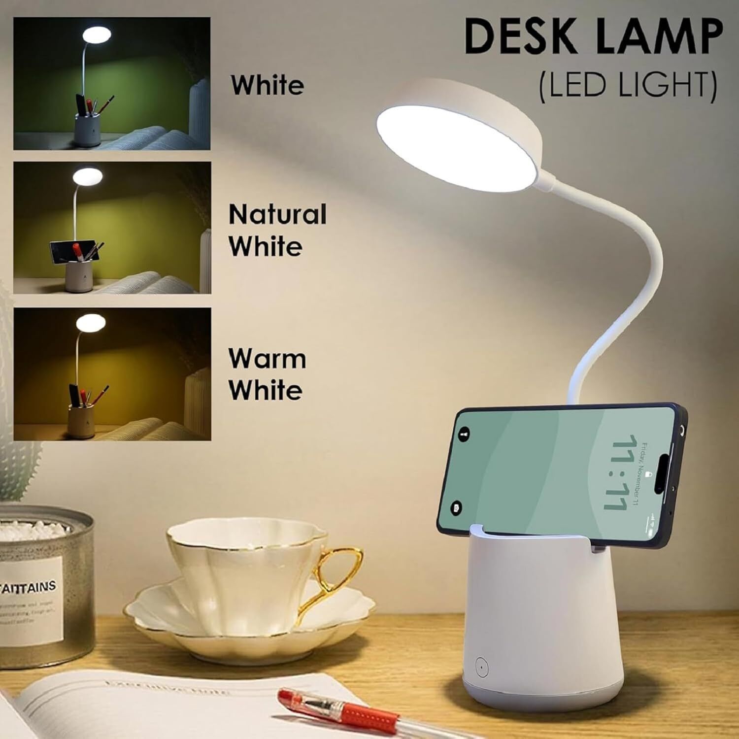 taskbright LED Desk Lamp with Pen & Mobile Holder, 3 Modes Flexible Gooseneck Study Light Study Lamp-picture-10