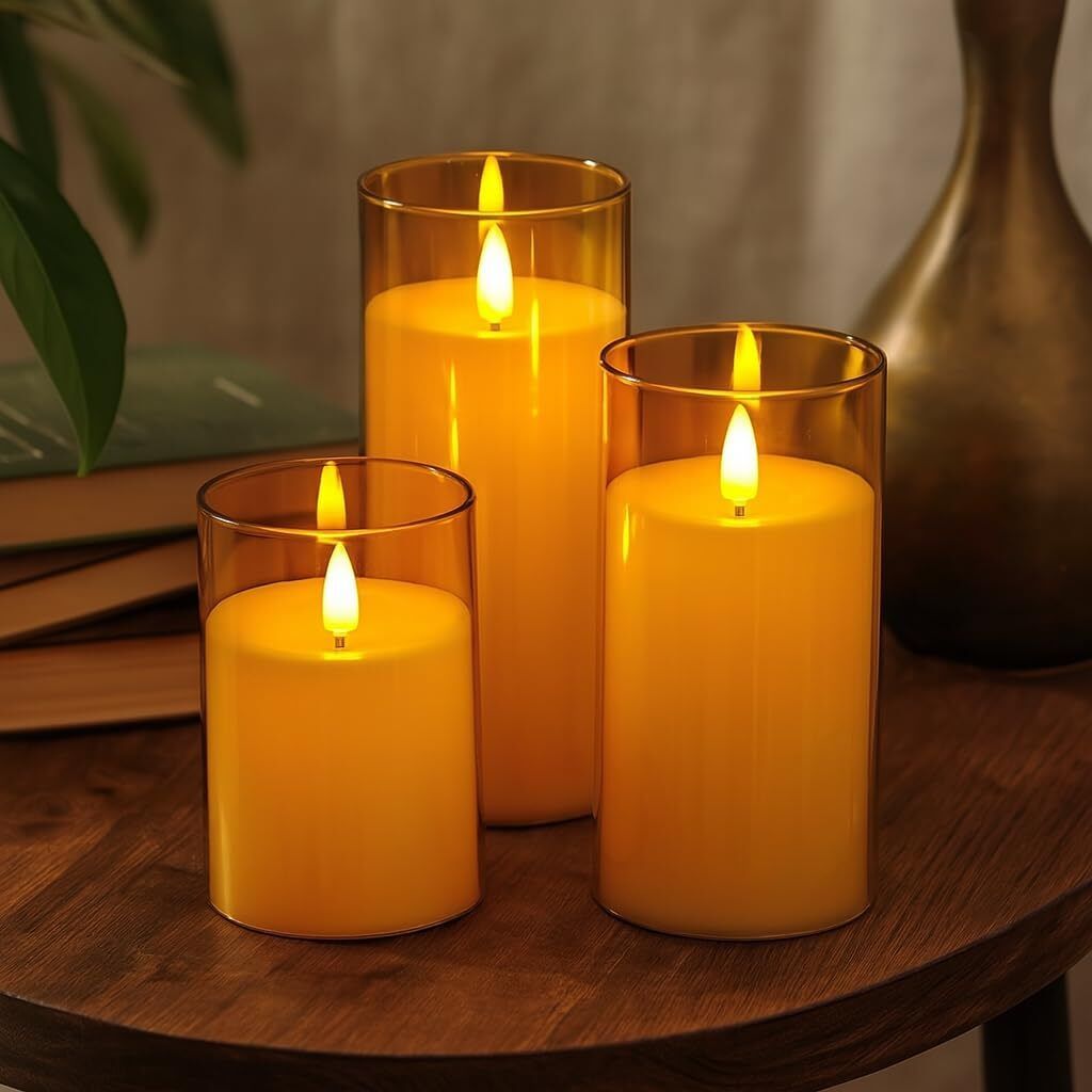 shivdhara craft 3 Piece LED Flameless Candles Set for Home Decor Festival Wedding Valentine Candle-picture-29