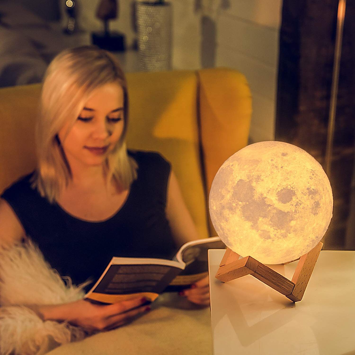 3D Moon Lamp Touch & Remote Control Rechargeable LED Night Light with Stand USB Study Lamp-image-24