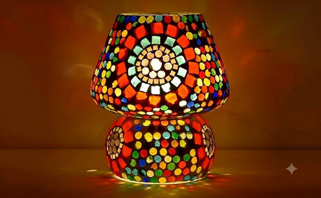 khatushyam enterprises Mosaic Style Dome Shaped Glass Table Table Lamp-picture-15