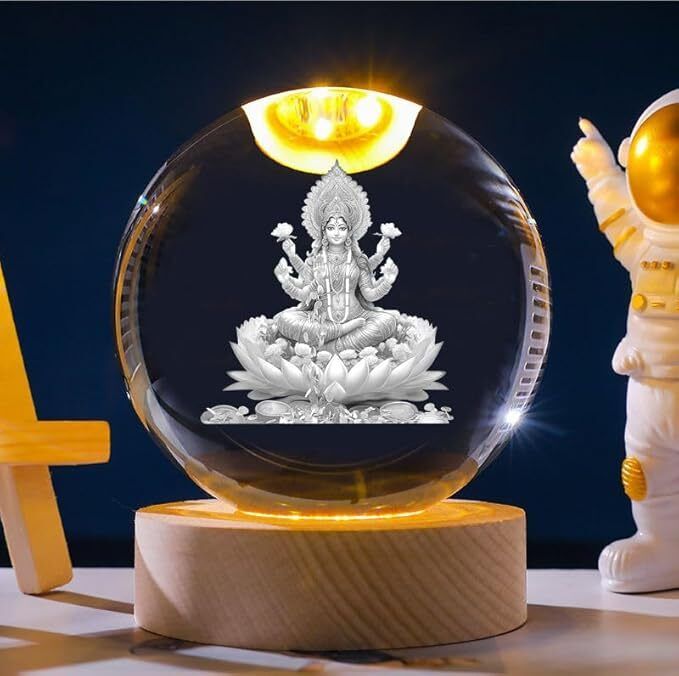 bitsy bloom 3D Crystal Ball Lamp | Night Light with Wooden Base | Table Lamp-picture-15